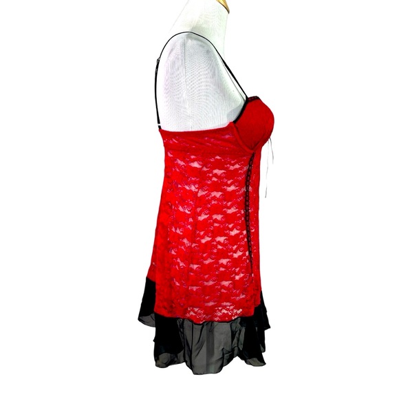 Vintage Linea Donatella sexy red & black lace padded babydoll chemise dress MED - Picture 5 of 6